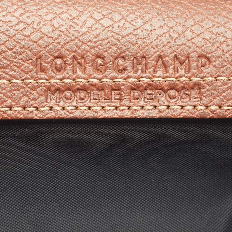 مملوكة مسبقًا Longchamp Black/Brown Leather and Nylon Le Pliage Pouch