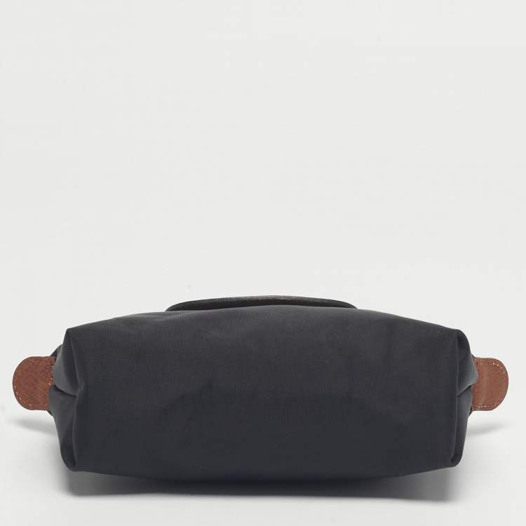 مملوكة مسبقًا Longchamp Black/Brown Leather and Nylon Le Pliage Pouch
