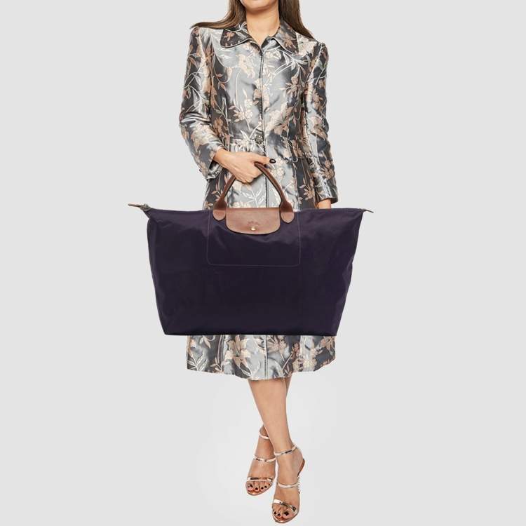 Pre Owned Longchamp Dark Purple Nylon Large Le Pliage Tote
