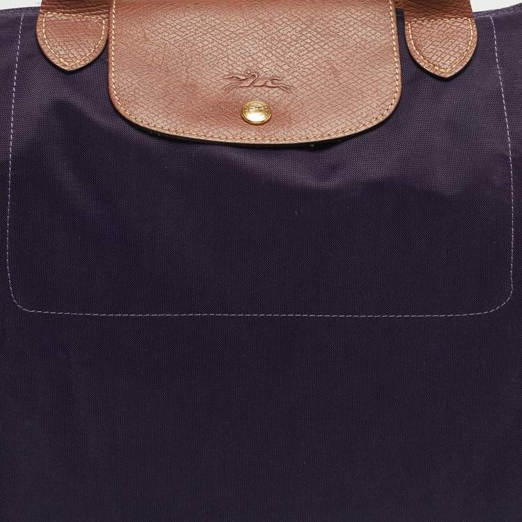 Pre Owned Longchamp Dark Purple Nylon Large Le Pliage Tote