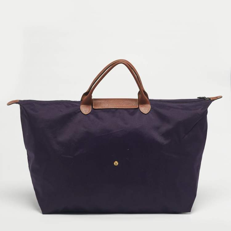 Pre Owned Longchamp Dark Purple Nylon Large Le Pliage Tote