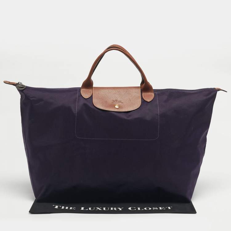 Pre Owned Longchamp Dark Purple Nylon Large Le Pliage Tote