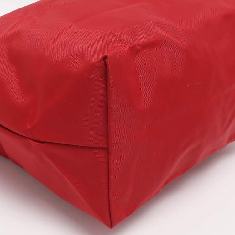 Pre Owned Longchamp Red/Brown Nylon Small Le Pliage Tote