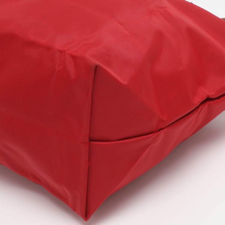 Pre Owned Longchamp Red/Brown Nylon Small Le Pliage Tote