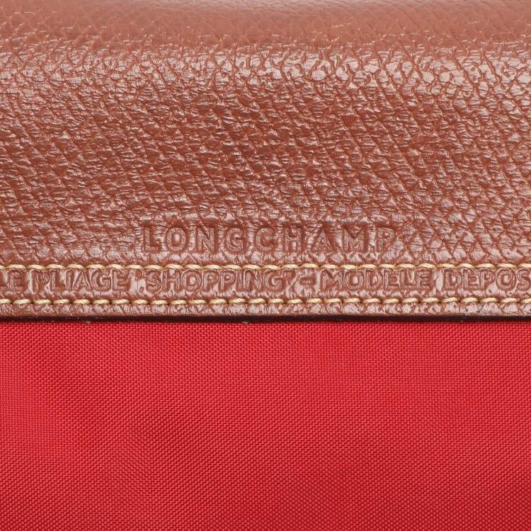 Pre Owned Longchamp Red/Brown Nylon Small Le Pliage Tote