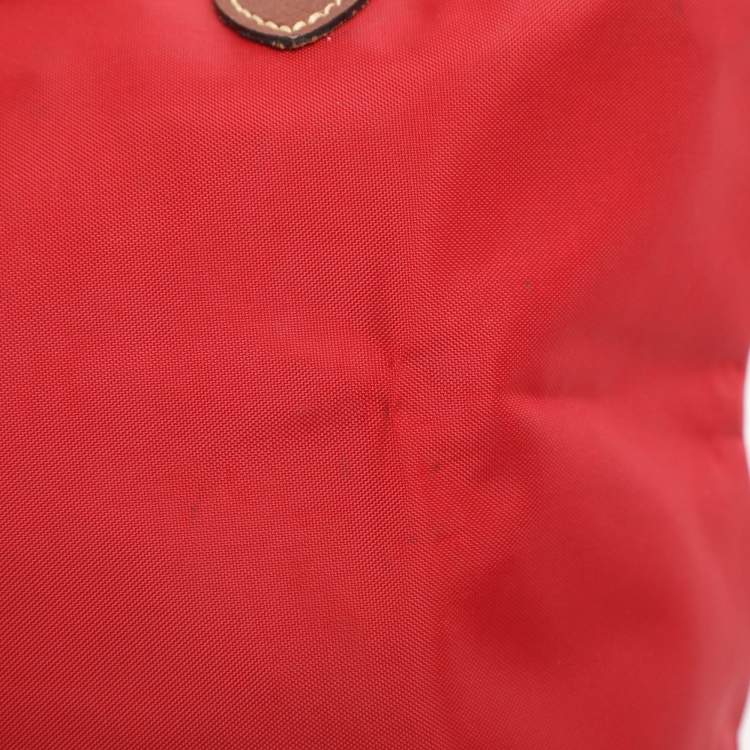 Pre Owned Longchamp Red/Brown Nylon Small Le Pliage Tote