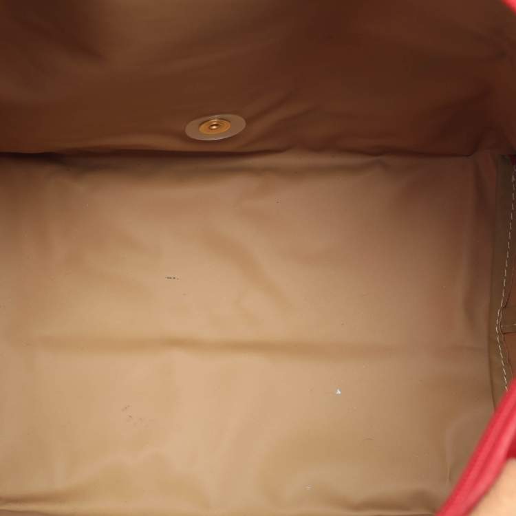 Pre Owned Longchamp Red/Brown Nylon Small Le Pliage Tote
