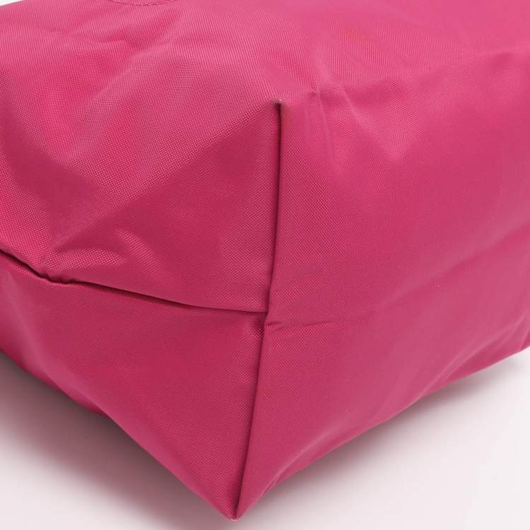 Pre Owned Longchamp Pink/Brown Nylon and Leather Small Short Le Pliage Tote
