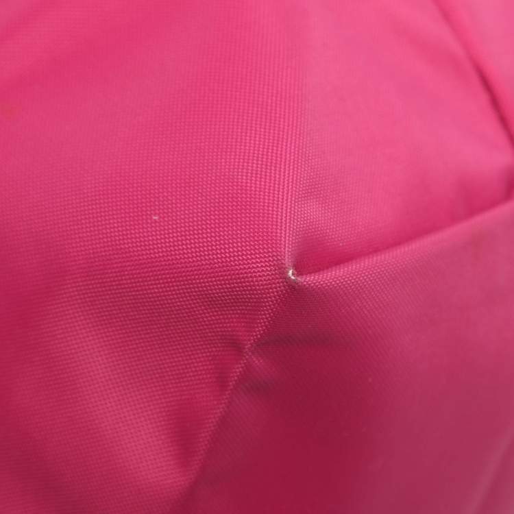 Pre Owned Longchamp Pink/Brown Nylon and Leather Small Short Le Pliage Tote