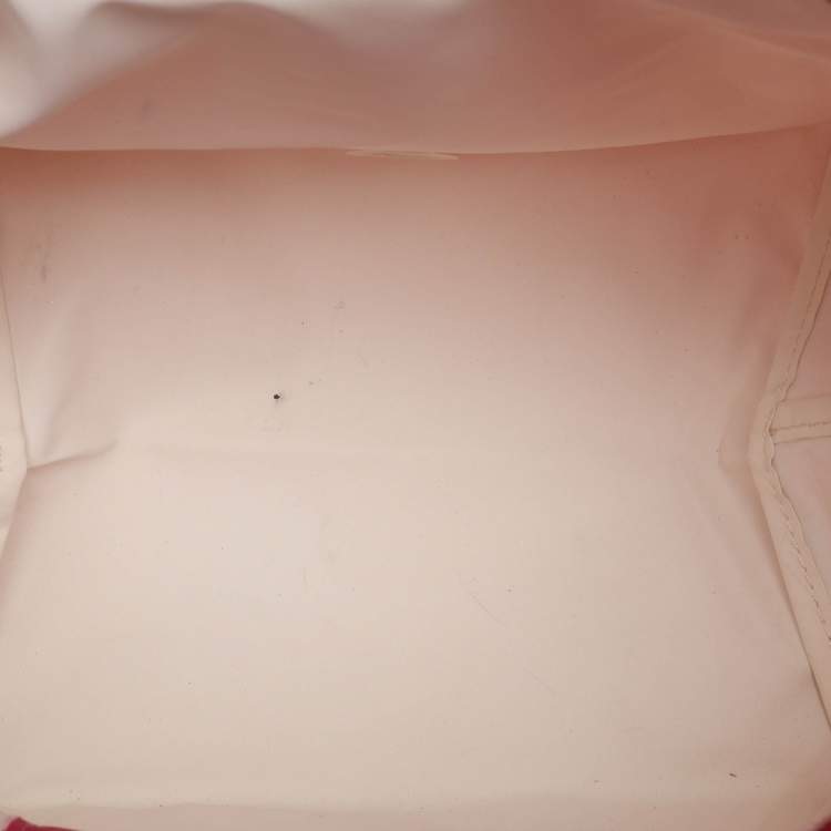 Pre Owned Longchamp Pink/Brown Nylon and Leather Small Short Le Pliage Tote