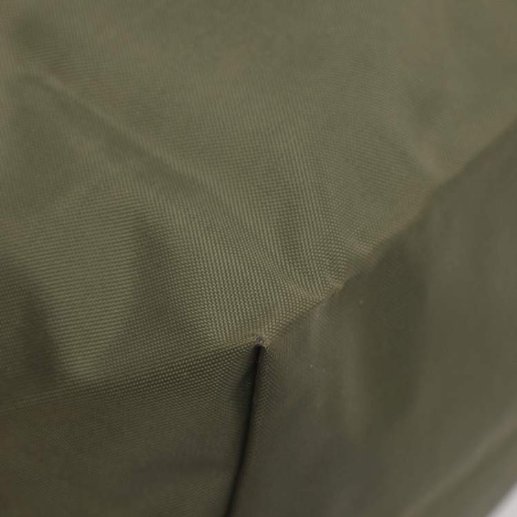 Pre Owned Longchamp Green Nylon and Leather Small Short Le Pliage Tote