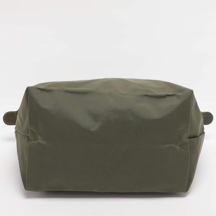 Pre Owned Longchamp Green Nylon and Leather Small Short Le Pliage Tote