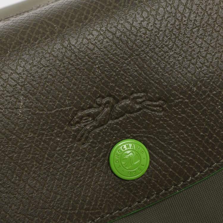 Pre Owned Longchamp Green Nylon and Leather Small Short Le Pliage Tote