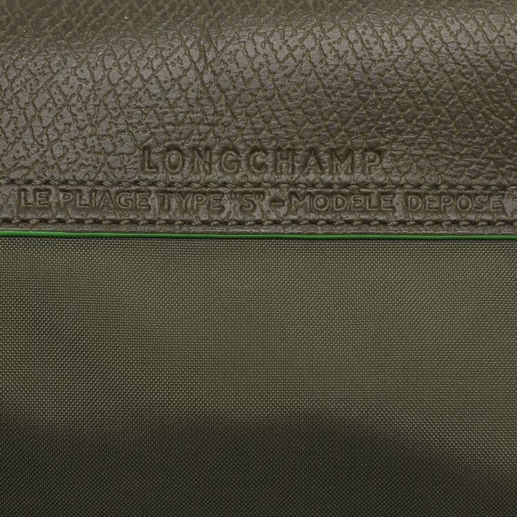 Pre Owned Longchamp Green Nylon and Leather Small Short Le Pliage Tote
