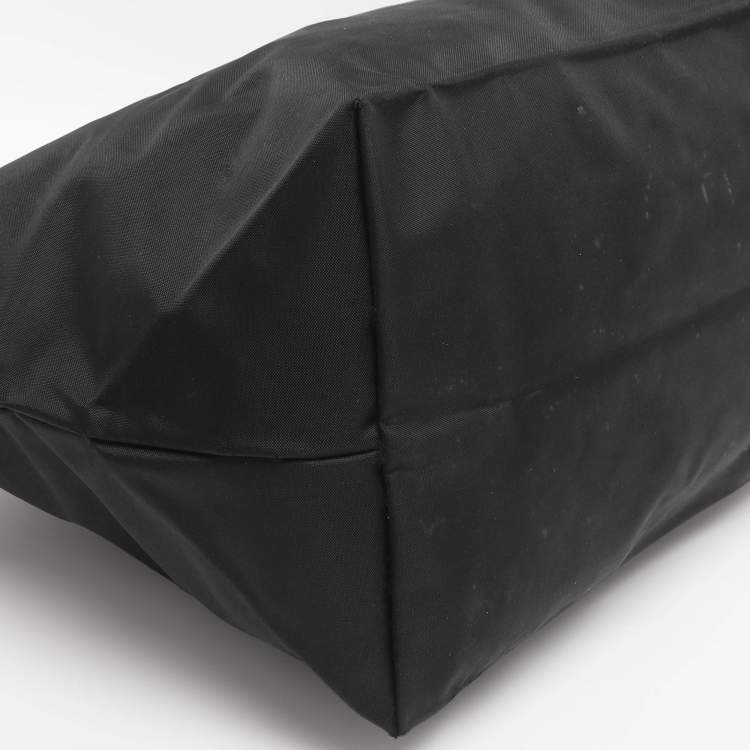 Pre Owned Longchamp Brown/Black Nylon and Leather Medium Short Le Pliage Tote