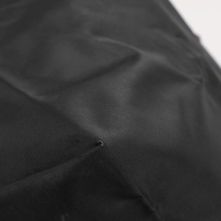 Pre Owned Longchamp Brown/Black Nylon and Leather Medium Short Le Pliage Tote