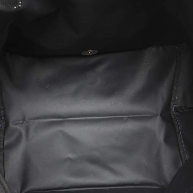 Pre Owned Longchamp Brown/Black Nylon and Leather Medium Short Le Pliage Tote