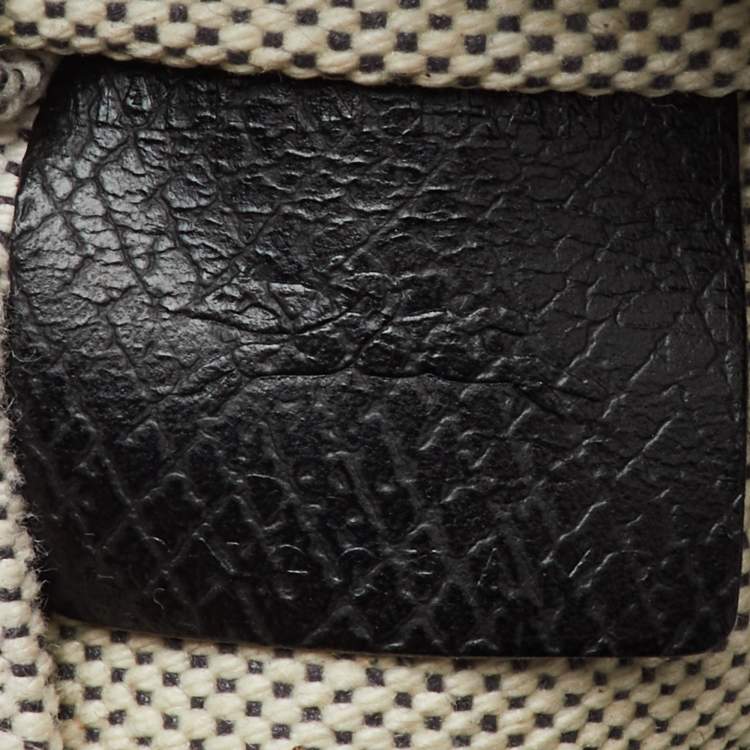 Pre Owned Longchamp White/Black Canvas and Leather Large Essential Tote