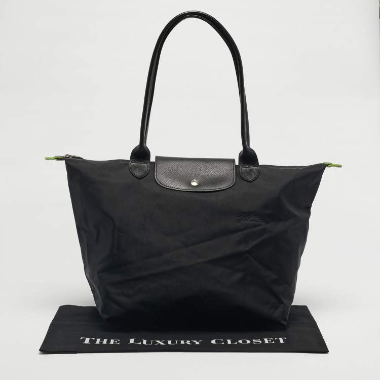 Pre Owned حقيبة يد لونغشامب لو بلياج كبيرة نايلون أسود و بني