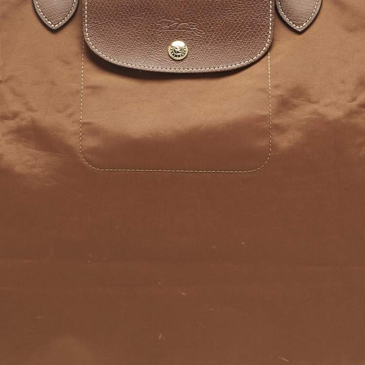 Pre Owned Longchamp Brown Nylon Le Pliage Travel Tote