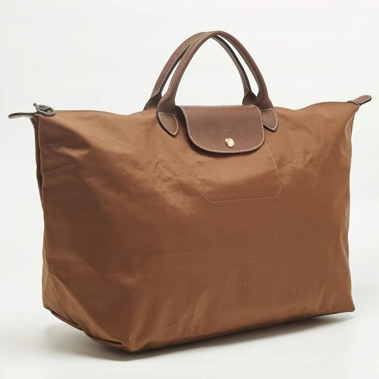Pre Owned Longchamp Brown Nylon Le Pliage Travel Tote