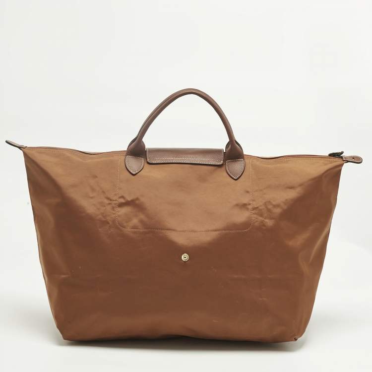 Pre Owned Longchamp Brown Nylon Le Pliage Travel Tote
