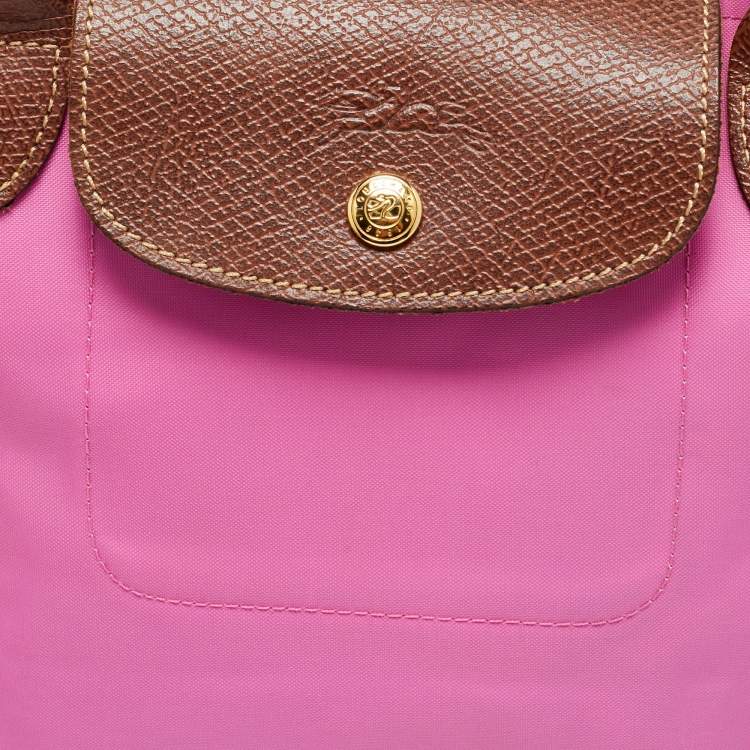 Pre Owned Longchamp Pink/Brown Nylon Mini Le Pliage Tote