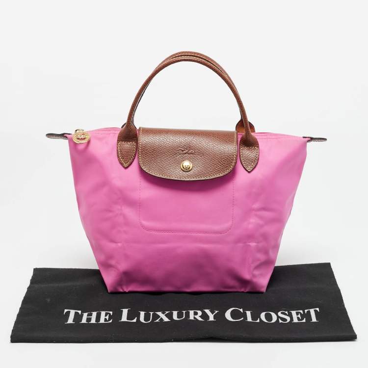 Pre Owned Longchamp Pink/Brown Nylon Mini Le Pliage Tote