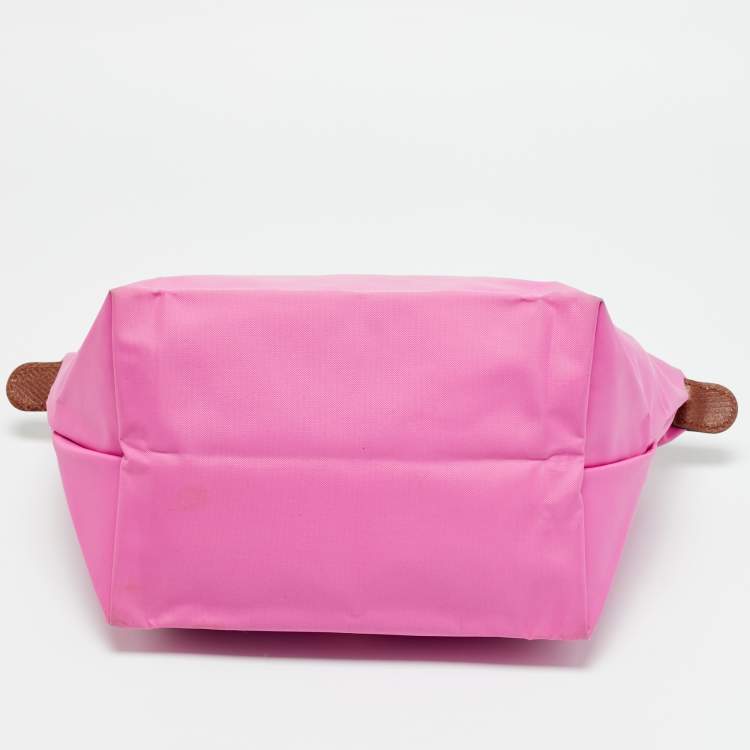 Pre Owned Longchamp Pink/Brown Nylon Mini Le Pliage Tote
