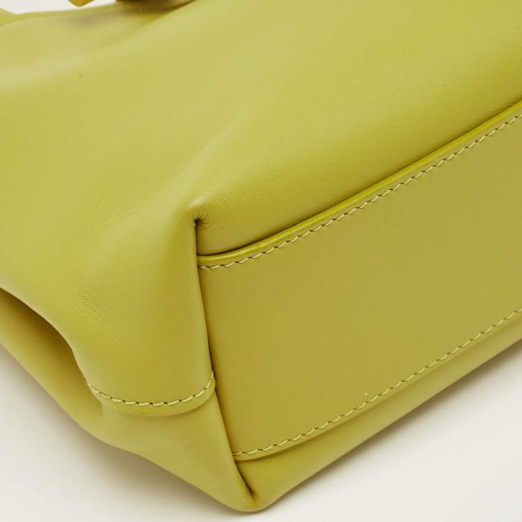 Pre Owned Longchamp Green Leather XS Le Roseau Tote