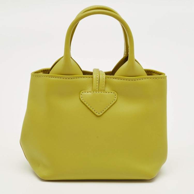 Pre Owned Longchamp Green Leather XS Le Roseau Tote