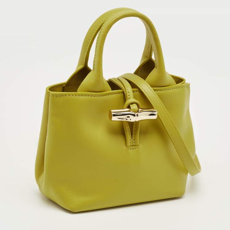 Pre Owned Longchamp Green Leather XS Le Roseau Tote