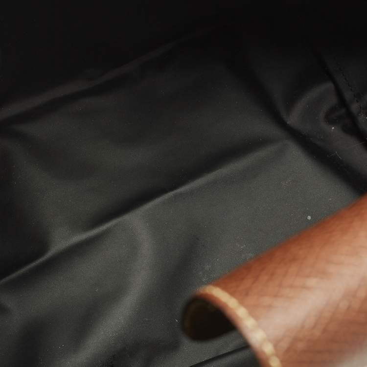 Pre Owned Longchamp Black/Brown Leather and Nylon Le Pliage Tote