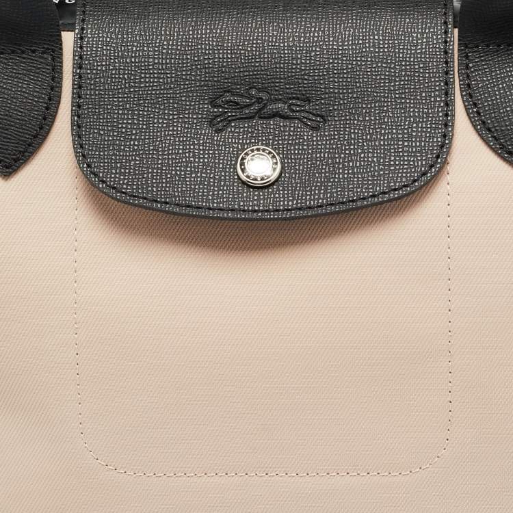 Pre Owned Longchamp Le Pliage Energy Black/Peach Leather and Nylon Tote