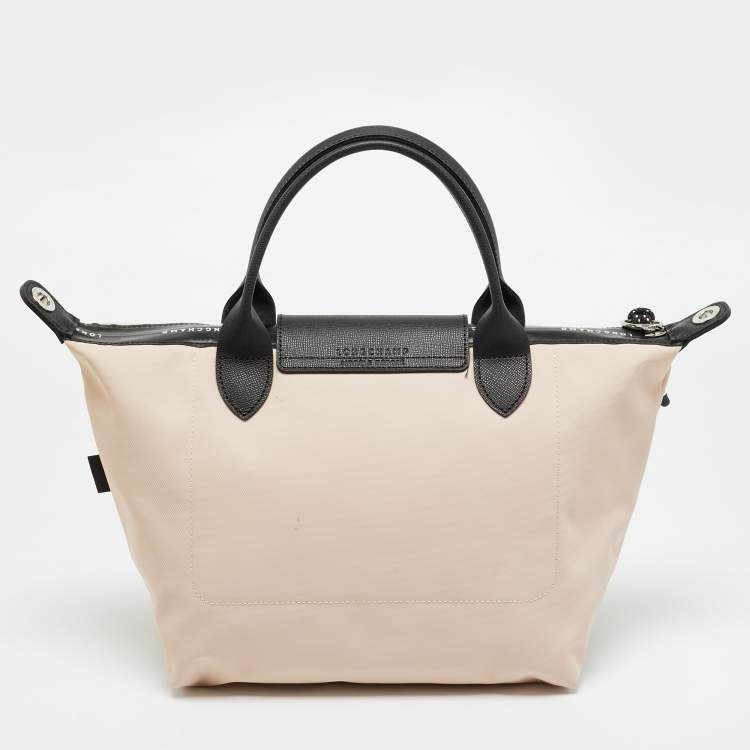 Pre Owned Longchamp Le Pliage Energy Black/Peach Leather and Nylon Tote