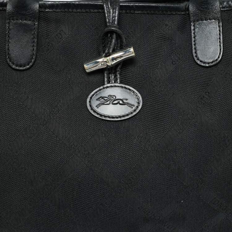 Pre Owned حقيبة يد لونج شامب روسو قماش جاكار سوداء