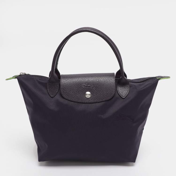 Pre Owned Longchamp Le Pliage Purple Leather and Nylon Tote