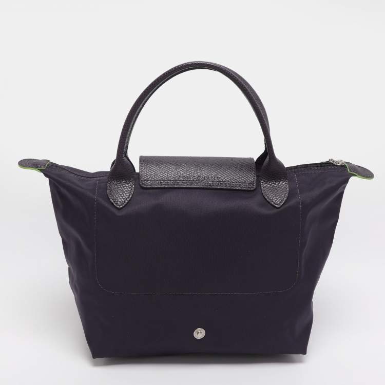Pre Owned Longchamp Le Pliage Purple Leather and Nylon Tote