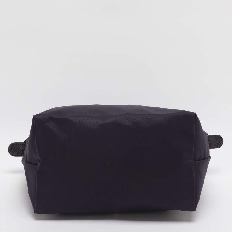 Pre Owned Longchamp Le Pliage Purple Leather and Nylon Tote