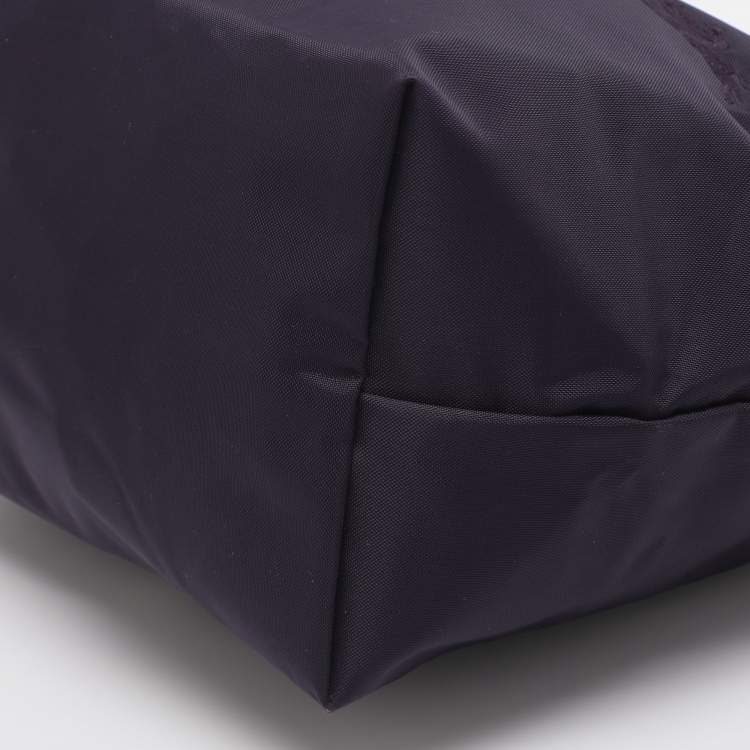 Pre Owned Longchamp Le Pliage Purple Leather and Nylon Tote