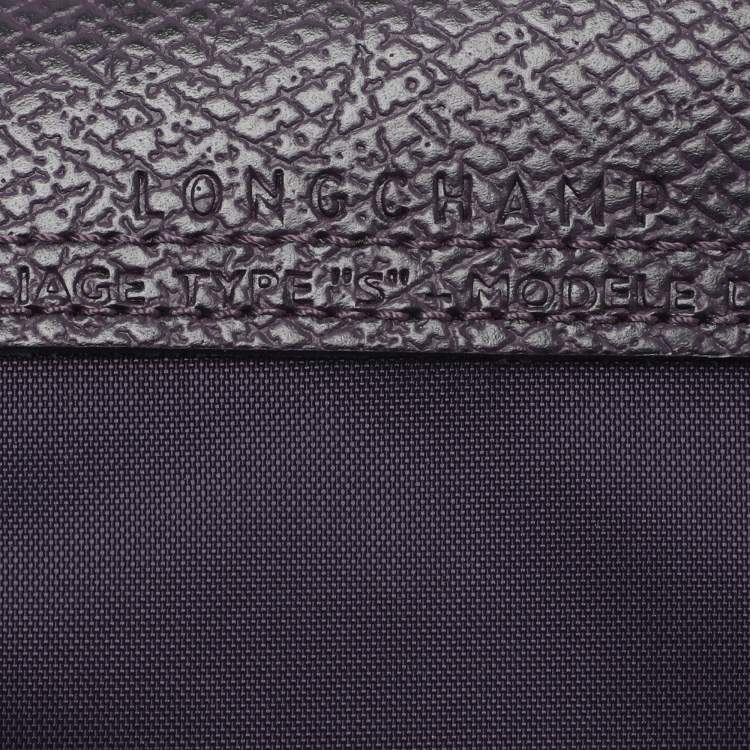 Pre Owned Longchamp Le Pliage Purple Leather and Nylon Tote