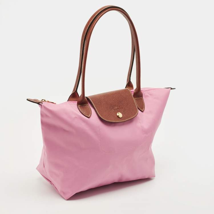 مملوكة مسبقًا Longchamp Le Pliage Pink/Brown Leather and Nylon Tote
