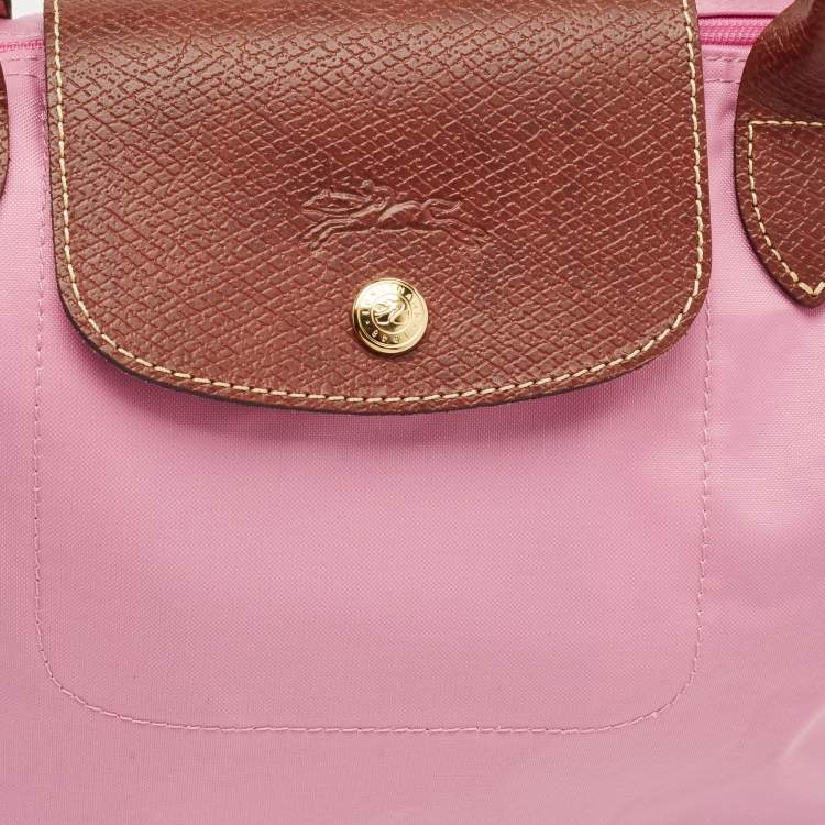 مملوكة مسبقًا Longchamp Le Pliage Pink/Brown Leather and Nylon Tote