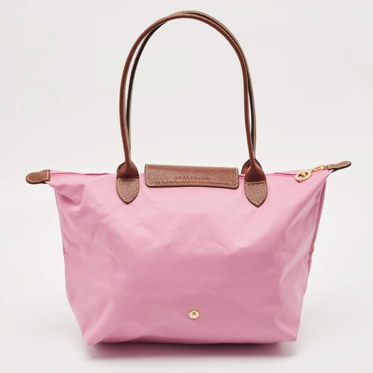 مملوكة مسبقًا Longchamp Le Pliage Pink/Brown Leather and Nylon Tote