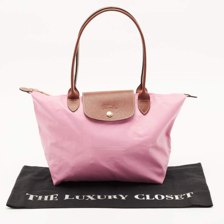 مملوكة مسبقًا Longchamp Le Pliage Pink/Brown Leather and Nylon Tote