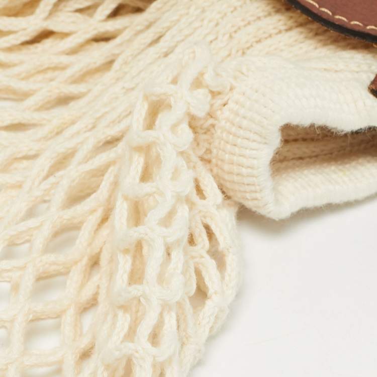 Pre Owned حقيبة كروس لونشان لي بلاج صغيرة جلد بني وأبيض شبكي