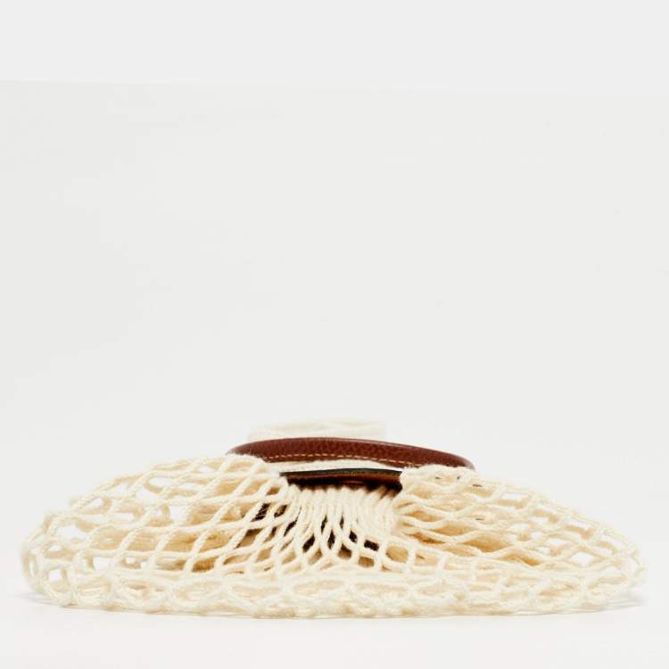 Pre Owned حقيبة كروس لونشان لي بلاج صغيرة جلد بني وأبيض شبكي