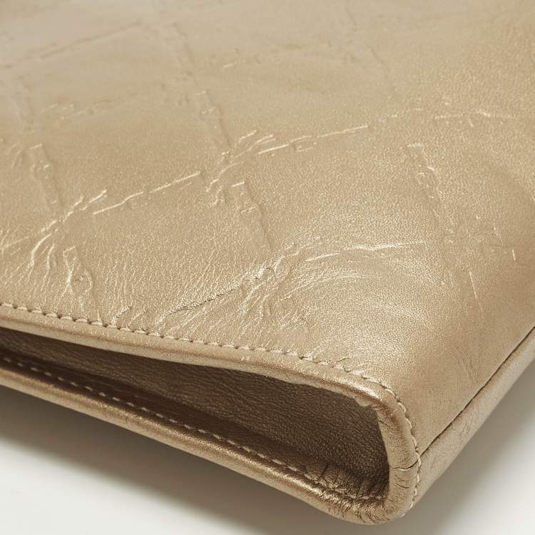 Pre Owned حقيبة كلاتش لونسشامب جلد مبطن بشعار بيج