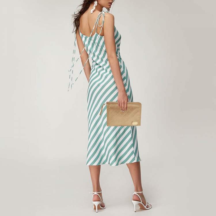 Pre Owned حقيبة كلاتش لونسشامب جلد مبطن بشعار بيج