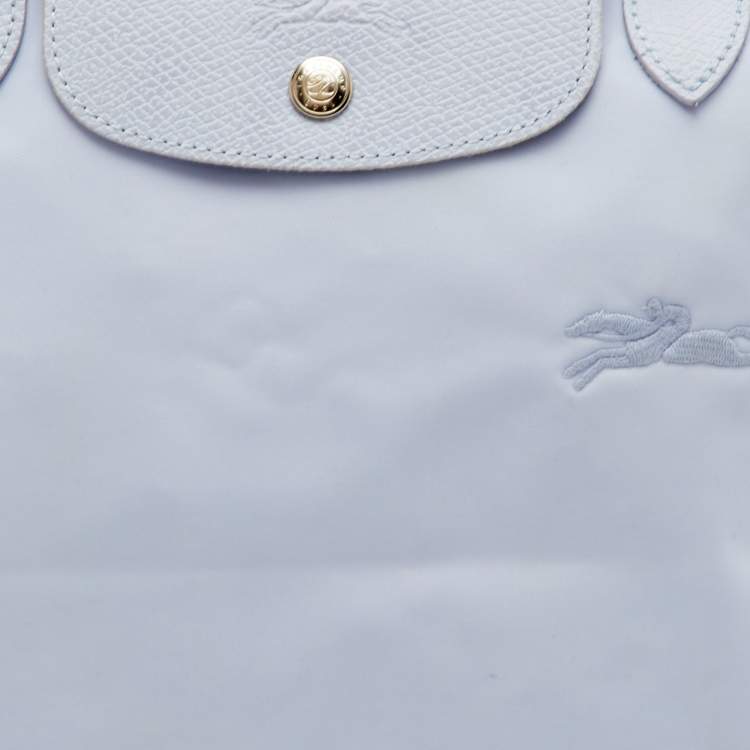 مملوكة مسبقًا Longchamp Le Pliage Small Light Blue Nylon and Leather Tote